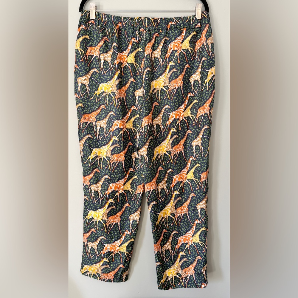 J. Crew Collection 100% Silk Pull On Straight Leg Giraffe Print Pants Size 12 - Picture 5 of 8